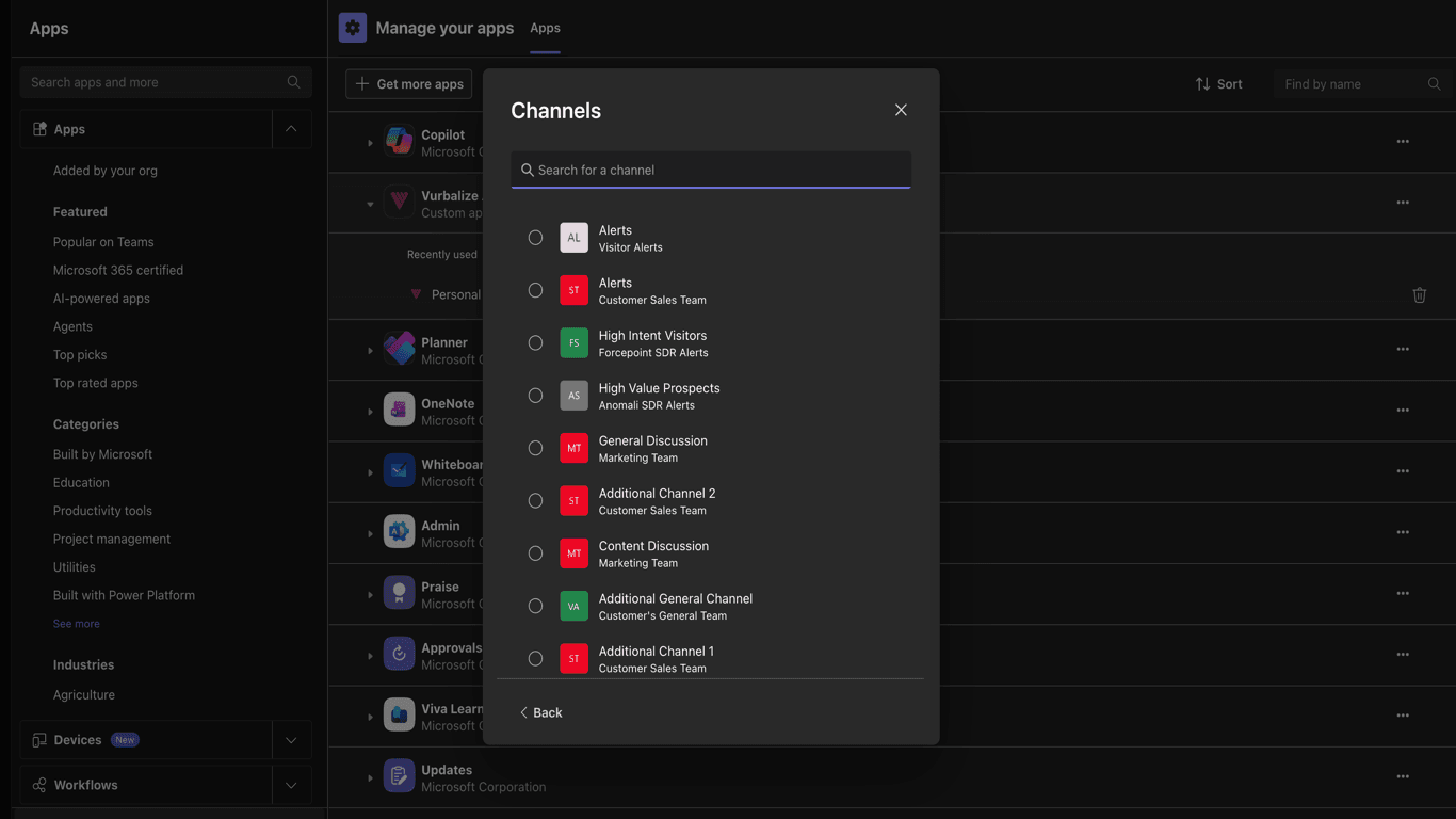Adding Vurbalize Alerts to a Microsoft Teams channel